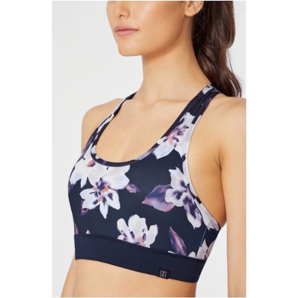 NWT Zobha S Ellen Hot Sauce Sports Bra Black Inky Floral 119781